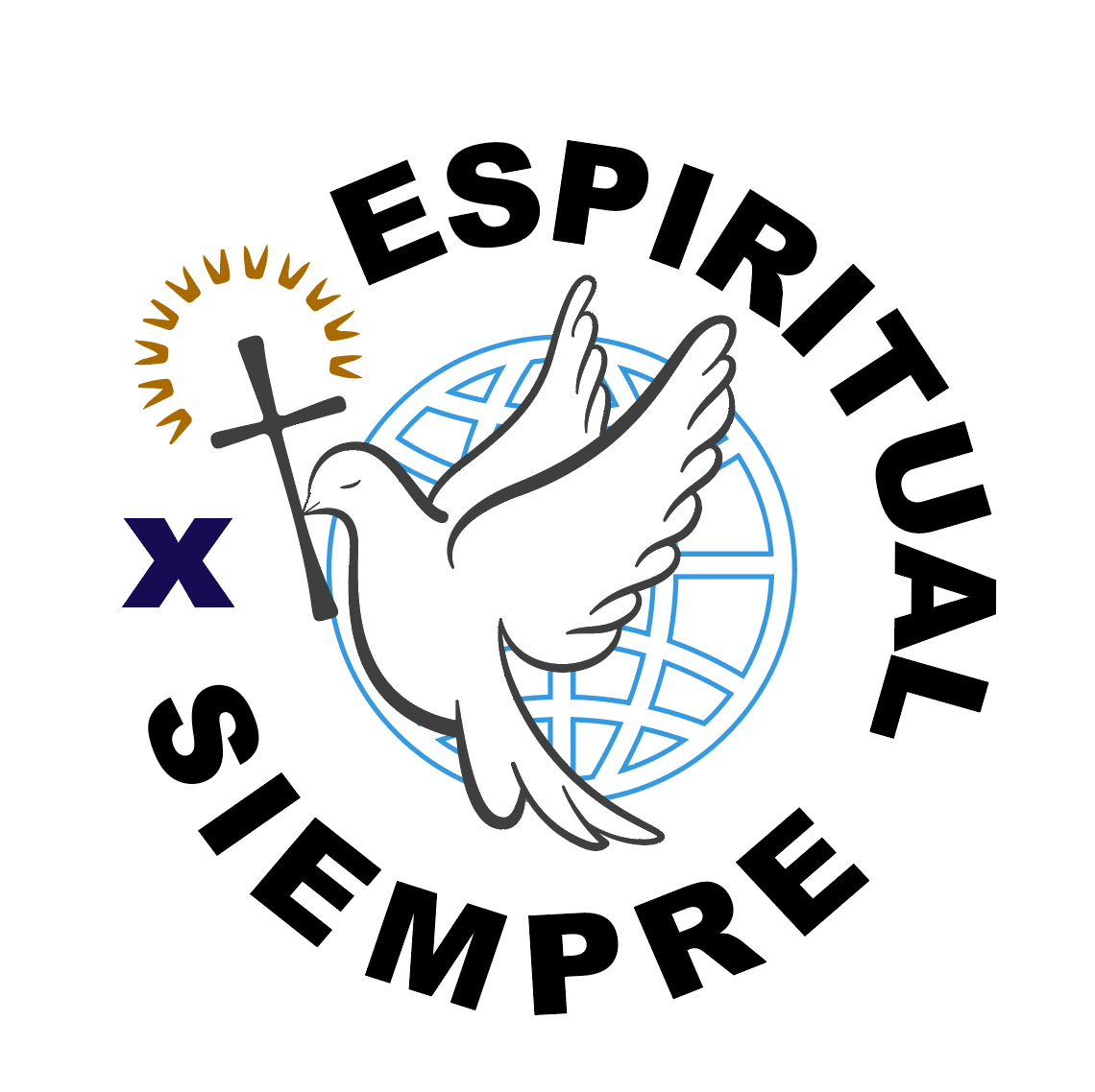 Espiritual Siempre: logotipo circular para ministerio cristiano con paloma, cruz y globo terráqueo
