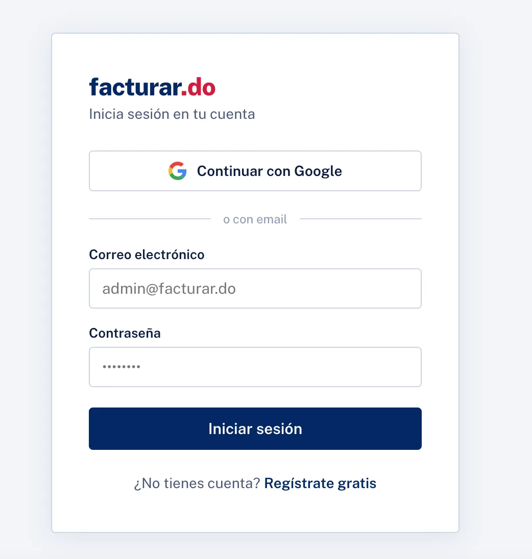 Inicio de sesión de facturar.do con Google o email